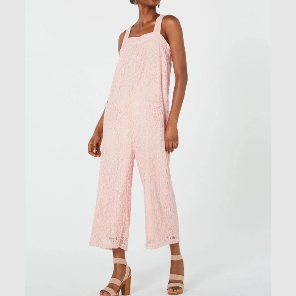 Line & Dot Pink Lace Sleeveless Wide Leg Cropped Jumpsuit - XS NWT
